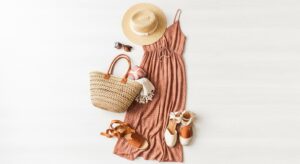 Featured illustration of women's summer fashion, beauty and accessories showcasing outfit and accessory ideas