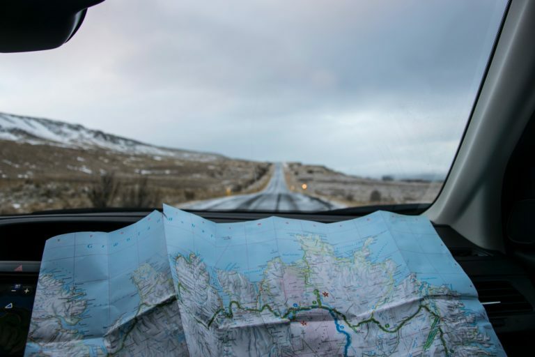 a view of a mountain from a car