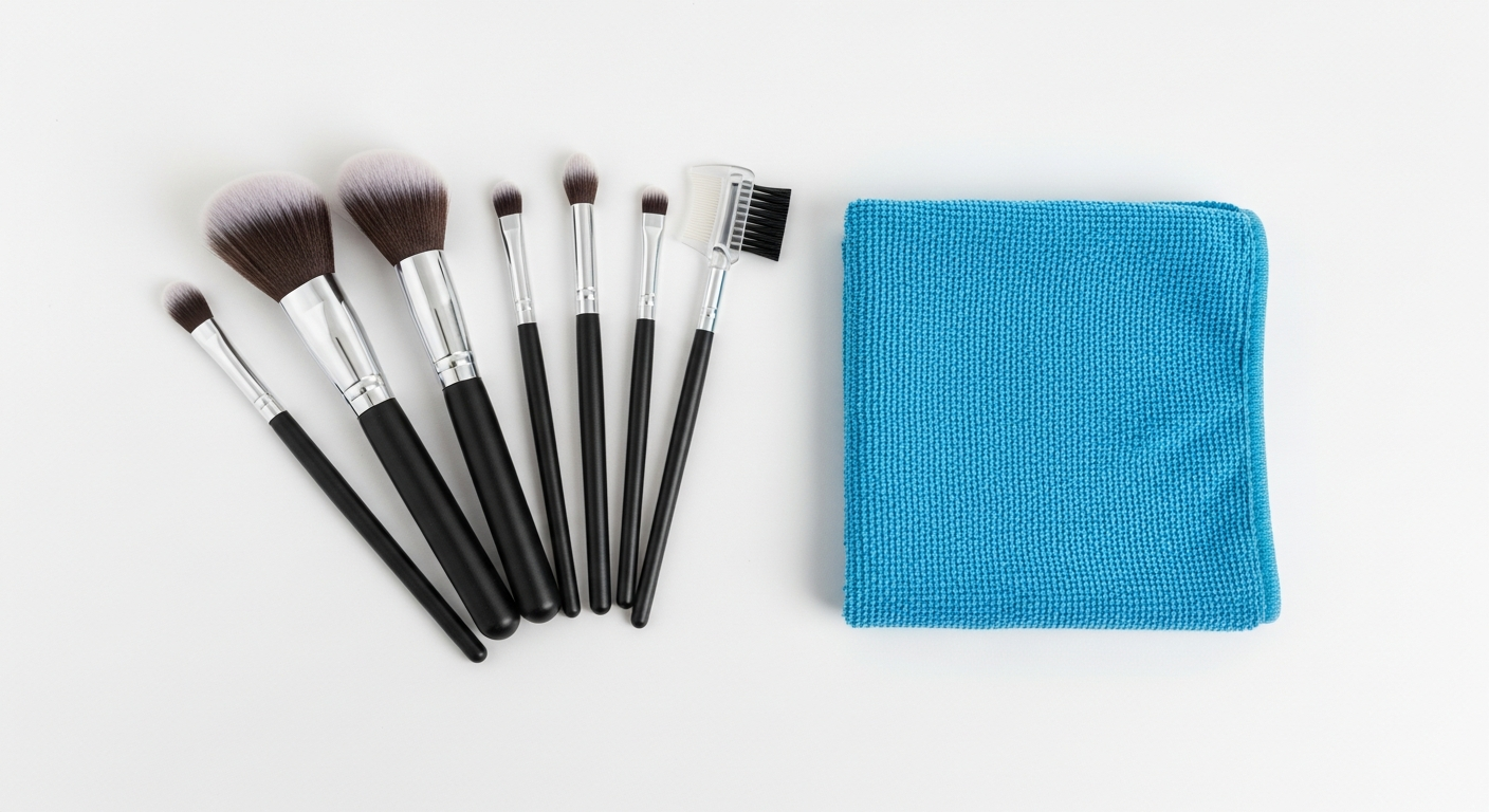 Hand holding a makeup brush for precise application, demonstrating proper grip.