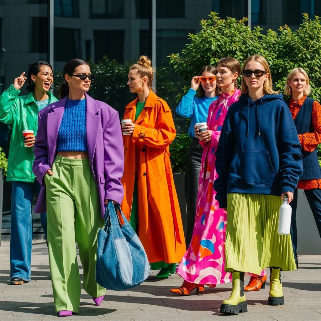 Diverse women showcasing 2026 fashion trends with bold colors and sustainable styles