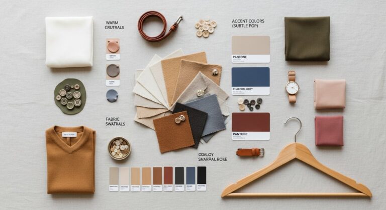 Women's capsule wardrobe color palette illustration for fashion, beauty and accessories